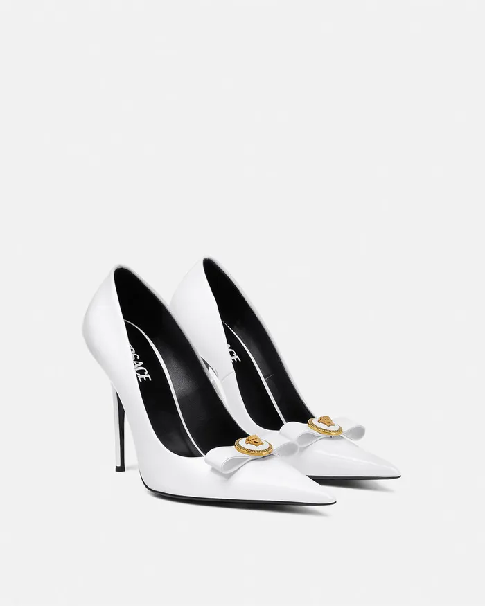 Versace Gianni Ribbon Patent Pumps 110 Mm White Women Pumps and Slingbacks