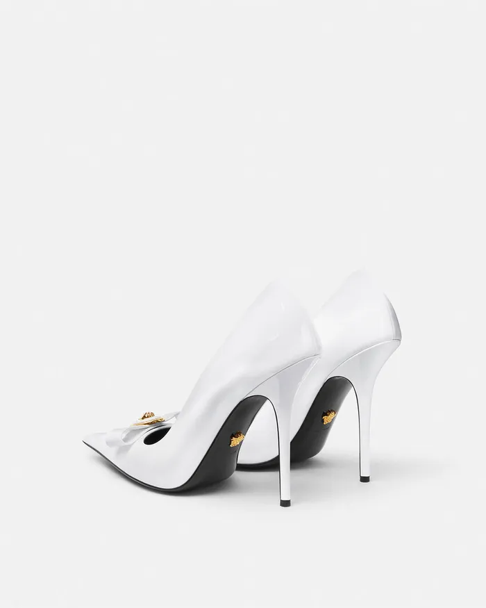 Versace Gianni Ribbon Patent Pumps 110 Mm White Women Pumps and Slingbacks