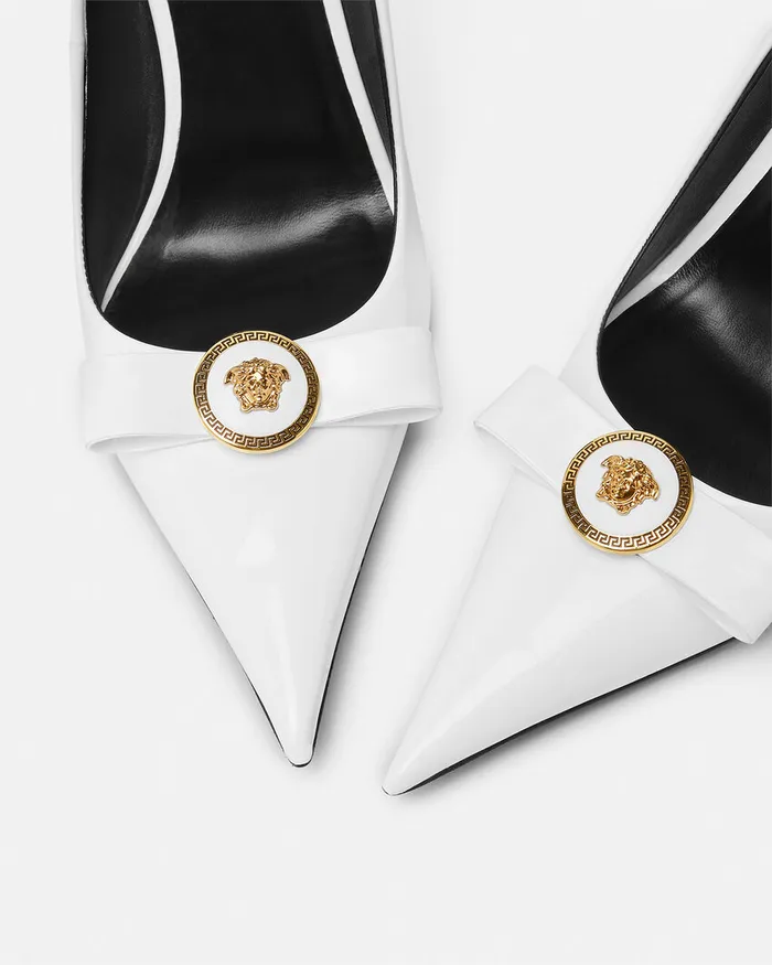 Versace Gianni Ribbon Patent Pumps 110 Mm White Women Pumps and Slingbacks
