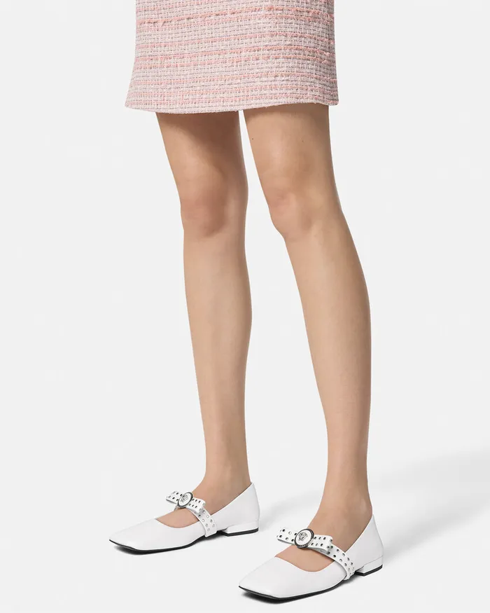 Versace Gianni Ribbon Studded Ballerinas White Women Loafers and Flats