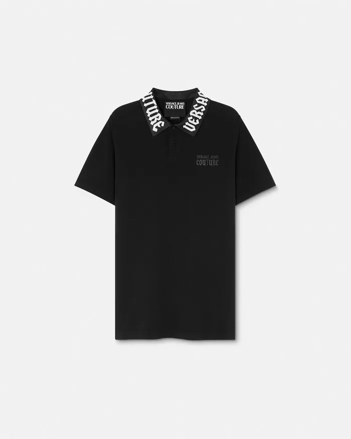 Versace Gothic Logo RegularFit Polo Shirt Blackprint Men Jeans Couture