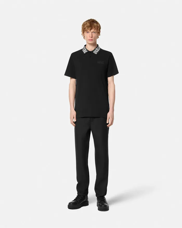 Versace Gothic Logo RegularFit Polo Shirt Blackprint Men Jeans Couture