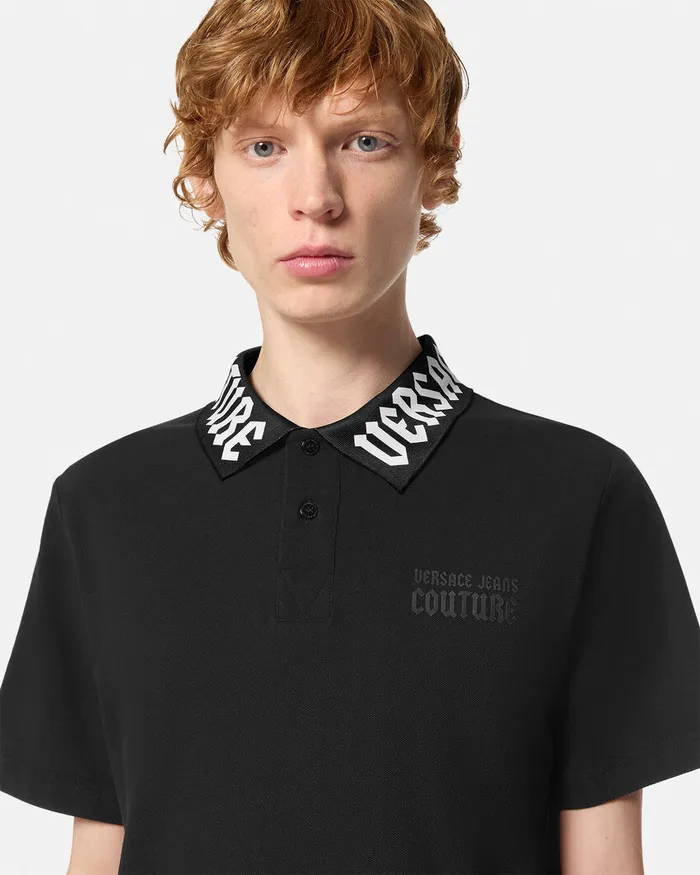 Versace Gothic Logo RegularFit Polo Shirt Blackprint Men Jeans Couture
