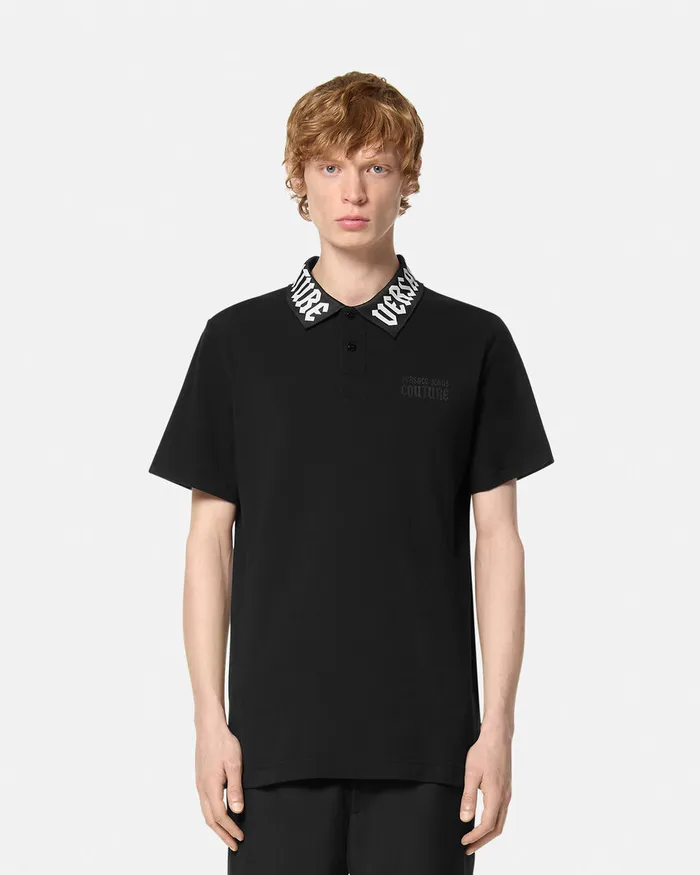 Versace Gothic Logo RegularFit Polo Shirt Blackprint Men Jeans Couture