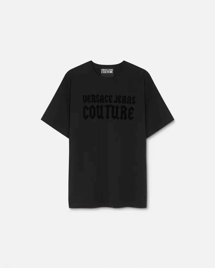 Versace Gothic Logo RegularFit TShirt Blackprint Men Jeans Couture
