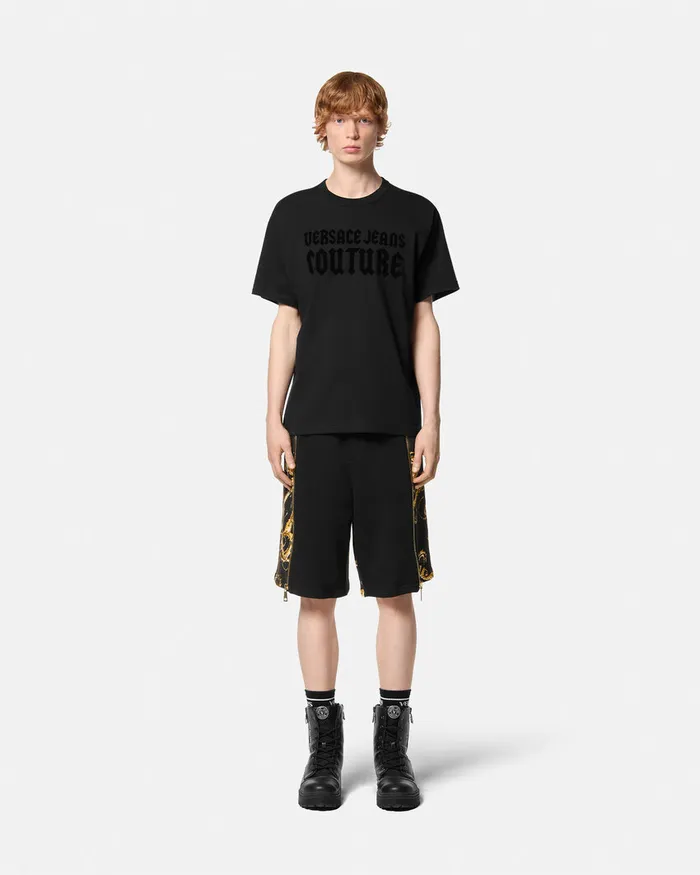 Versace Gothic Logo RegularFit TShirt Blackprint Men Jeans Couture