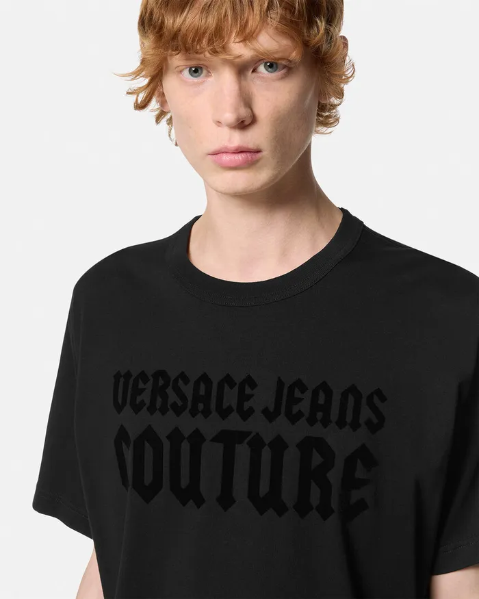Versace Gothic Logo RegularFit TShirt Blackprint Men Jeans Couture