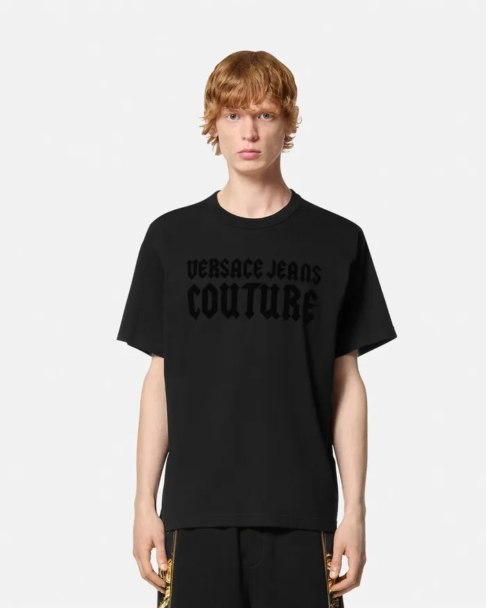 Versace Gothic Logo RegularFit TShirt Blackprint Men Jeans Couture