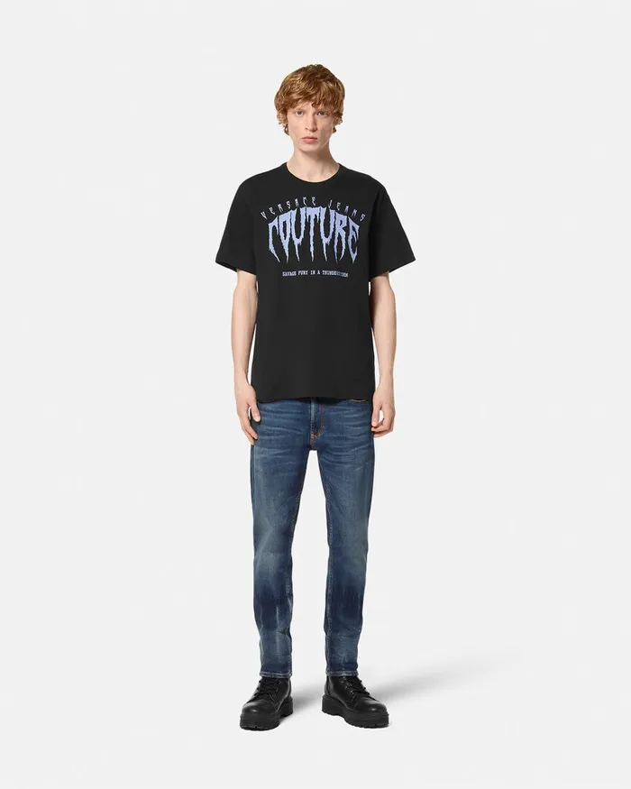 Versace Graphic Logo RelaxedFit TShirt Blackprint Men Jeans Couture