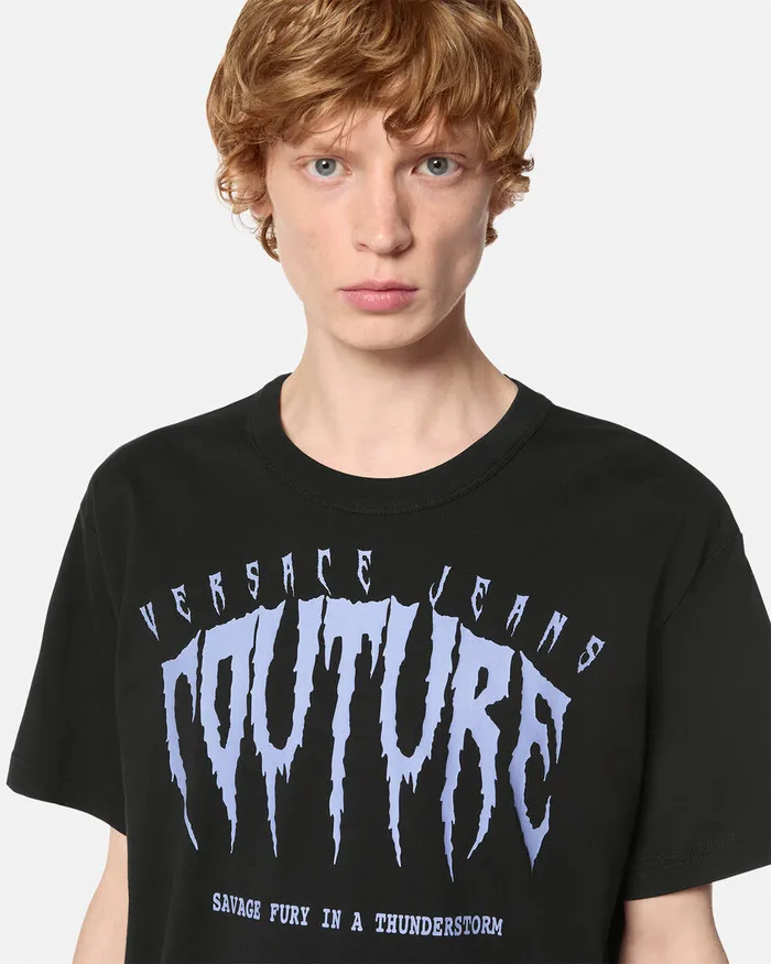Versace Graphic Logo RelaxedFit TShirt Blackprint Men Jeans Couture