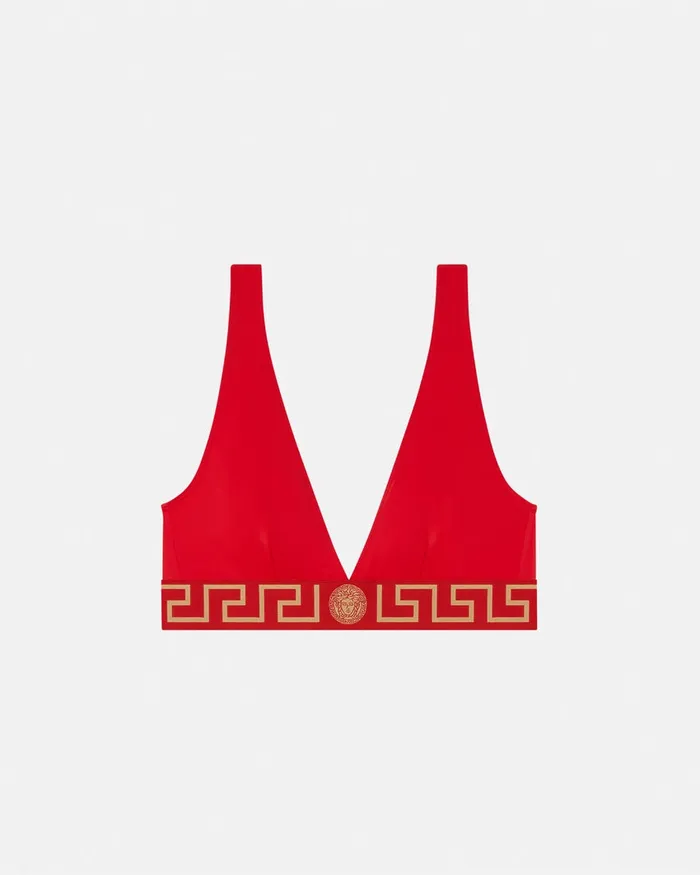Versace Greca Border Bikini Top Red Women Swimwear