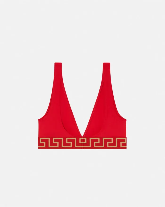 Versace Greca Border Bikini Top Red Women Swimwear