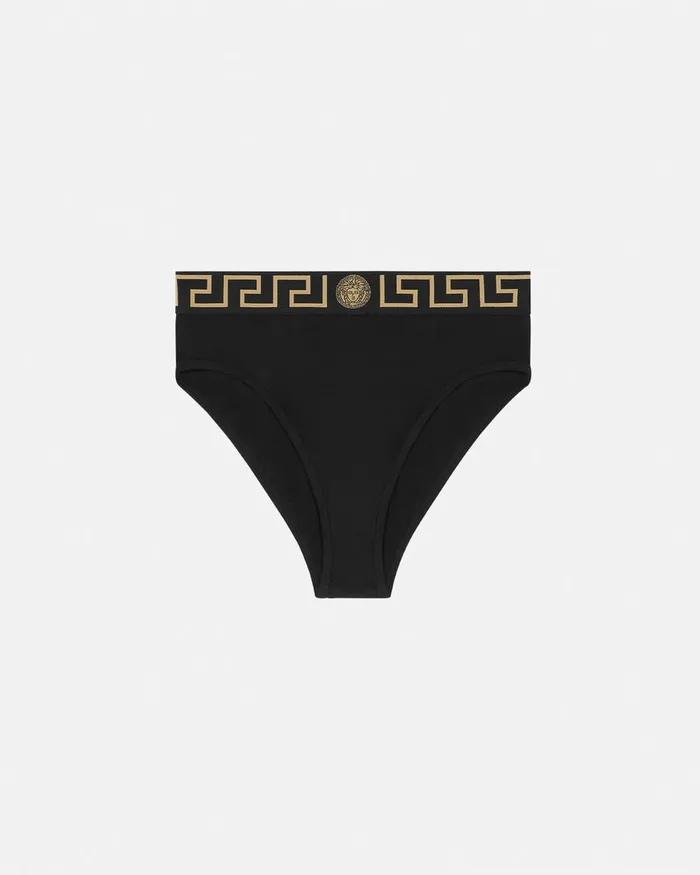 Versace Greca Border High Waist Briefs Black Women Bras and Briefs