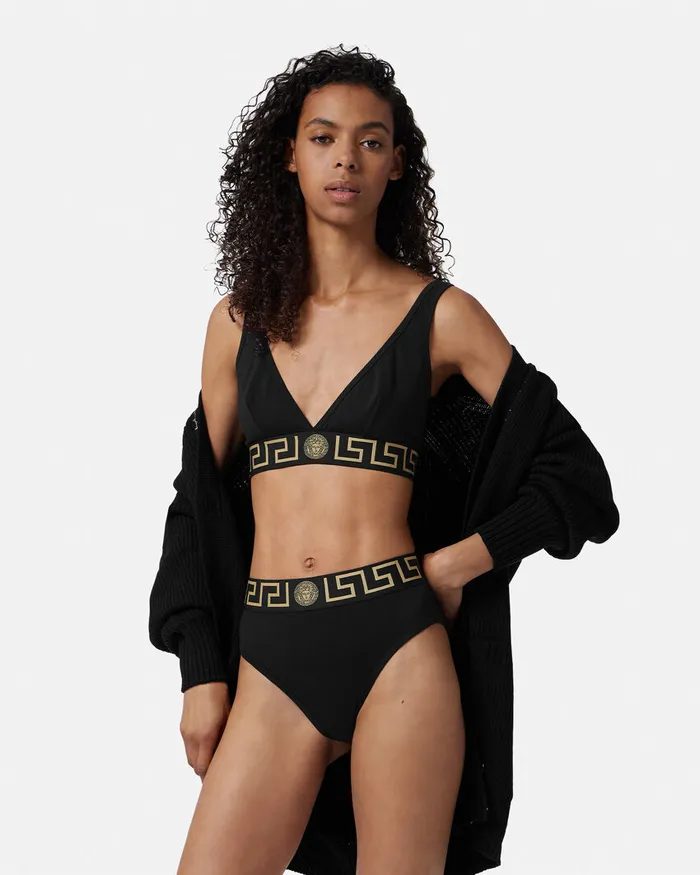 Versace Greca Border High Waist Briefs Black Women Bras and Briefs