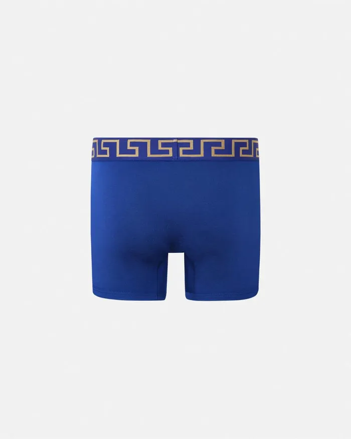 Versace Greca Border Long Trunks Blue Men Boxers