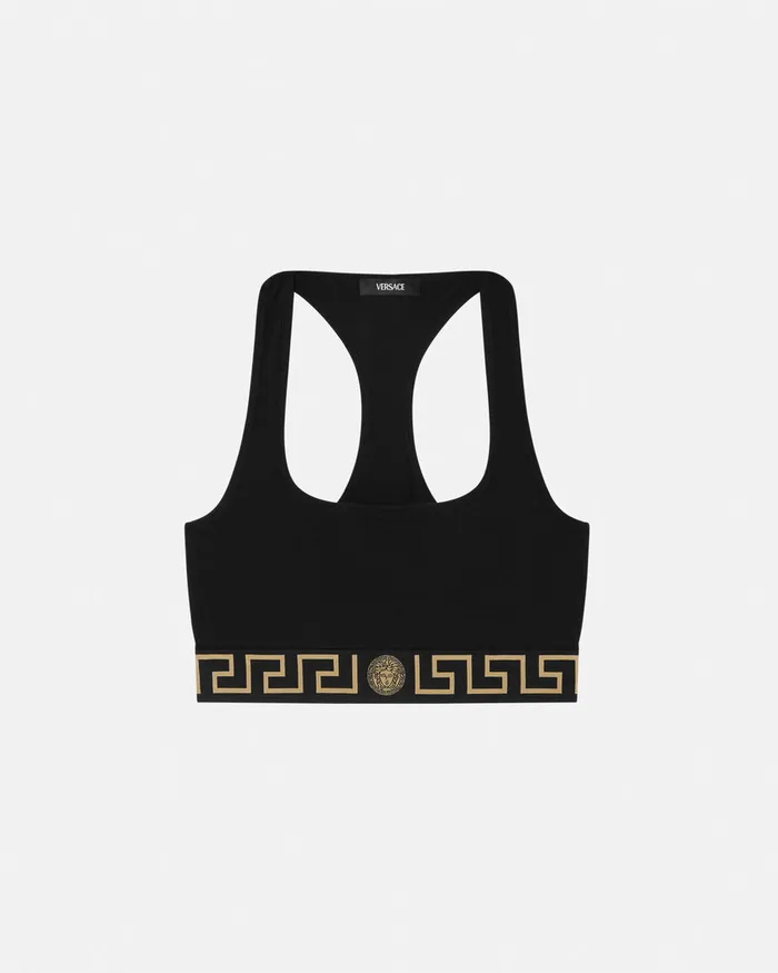 Versace Greca Border Scoop Bralette Black Women Bras and Briefs