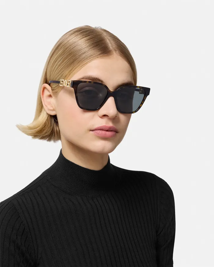 Versace Greca Strass Butterfly Sunglasses Blackgold Women Sunglasses