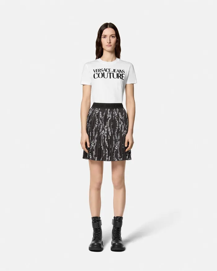 Versace Institutional Logo TShirt Whiteprint Women Jeans Couture