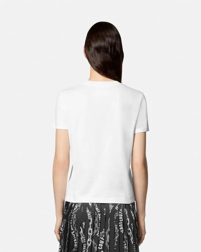 Versace Institutional Logo TShirt Whiteprint Women Jeans Couture