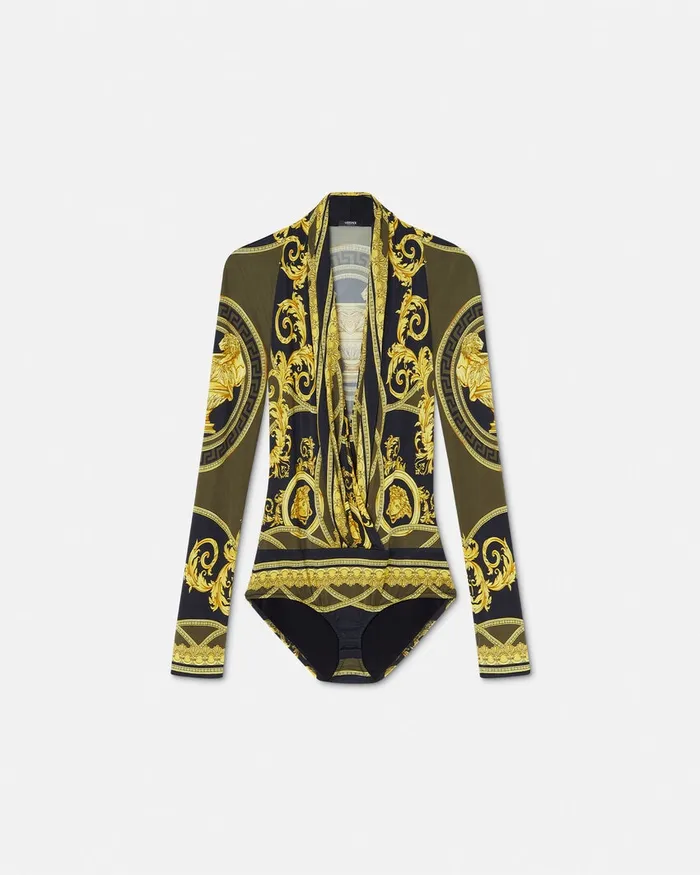 Versace La Coupe Des Dieux Draped Bodysuit Black Women Shirts and Tops