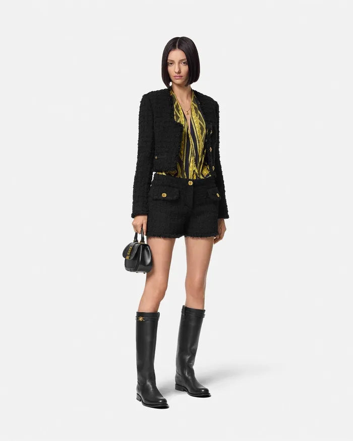 Versace La Coupe Des Dieux Draped Bodysuit Black Women Shirts and Tops