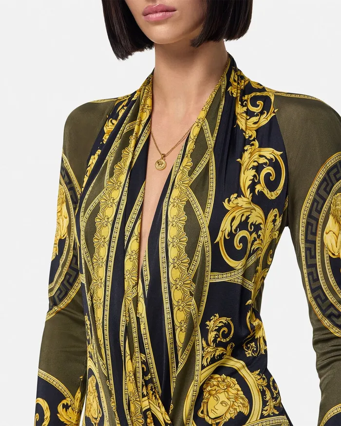 Versace La Coupe Des Dieux Draped Bodysuit Black Women Shirts and Tops