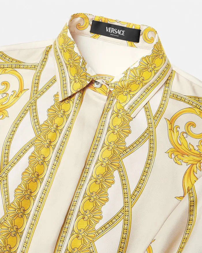 Versace La Coupe Des Dieux Silk Shirt Dress Goldprint Women Dresses