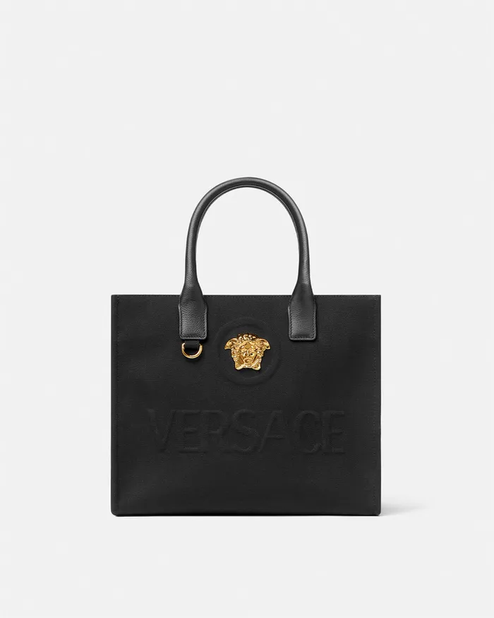 Versace La Medusa Canvas Small Tote Bag Blackgold Women Totes