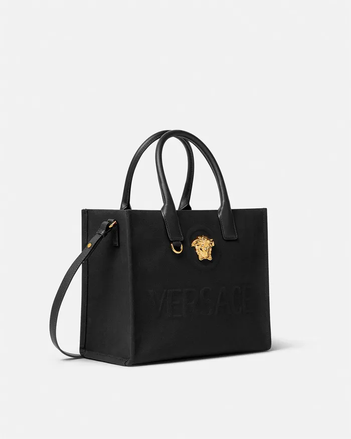 Versace La Medusa Canvas Small Tote Bag Blackgold Women Totes