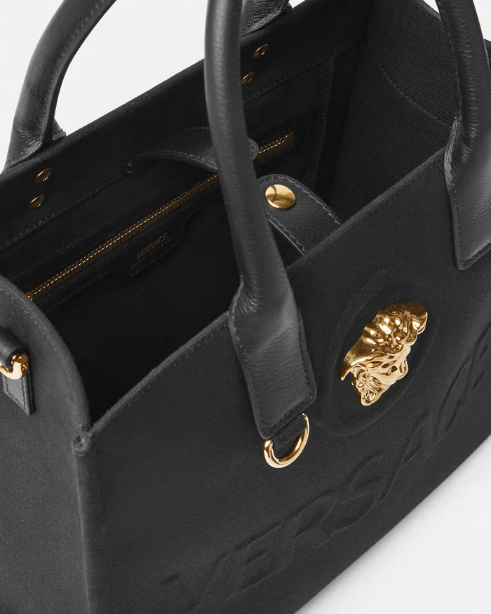 Versace La Medusa Canvas Small Tote Bag Blackgold Women Totes