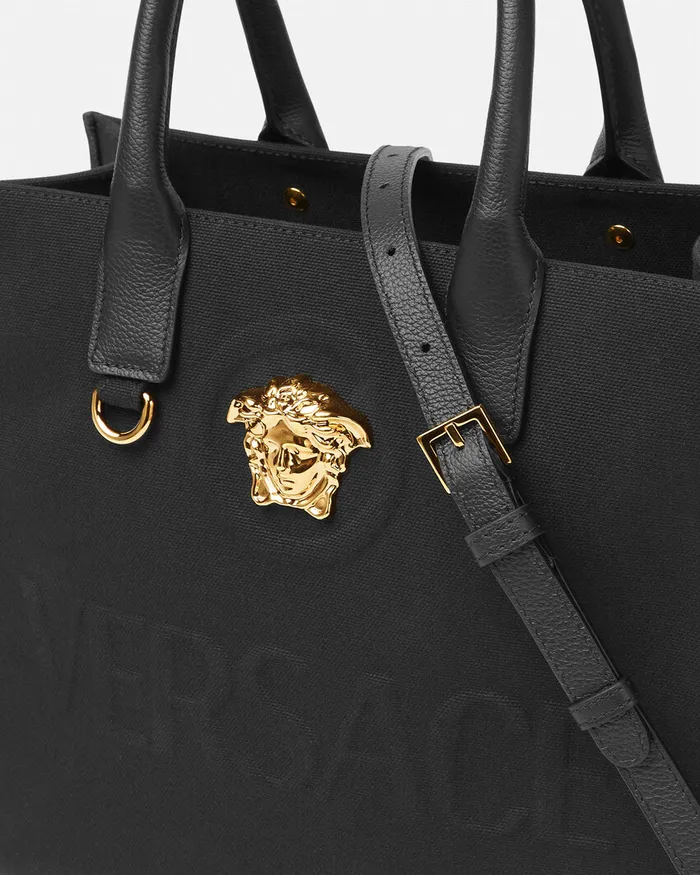 Versace La Medusa Canvas Small Tote Bag Blackgold Women Totes