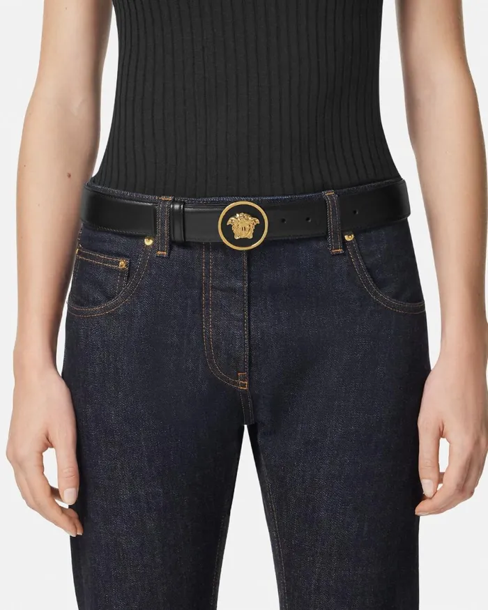 Versace La Medusa Leather Belt 12034 Blackgold Women Belts