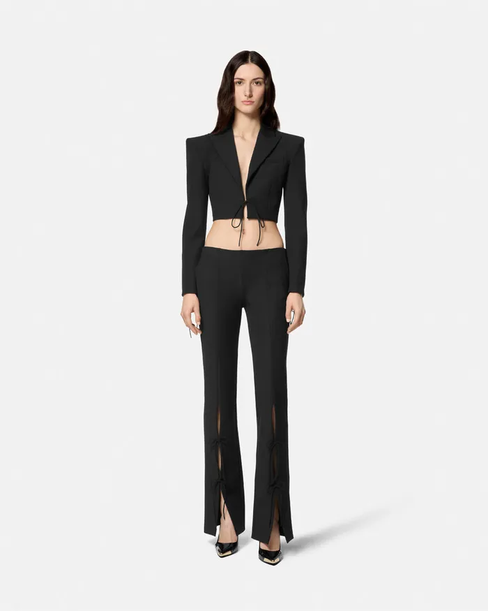 Versace LaceUp Flared Pants Blackprint Women Jeans Couture