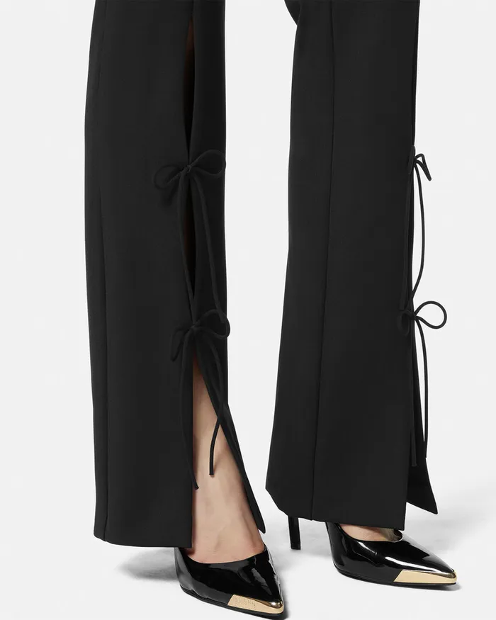 Versace LaceUp Flared Pants Blackprint Women Jeans Couture
