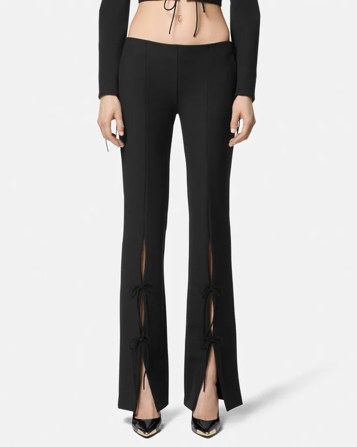 Versace LaceUp Flared Pants Blackprint Women Jeans Couture