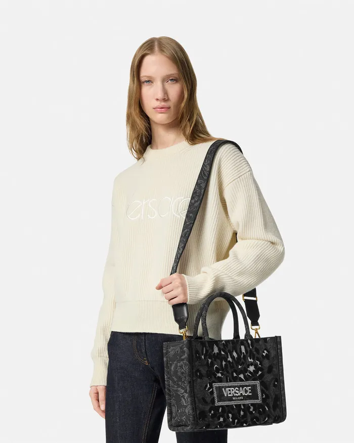 Versace Leopard Athena Small Tote Bag Blackprint Women Athena