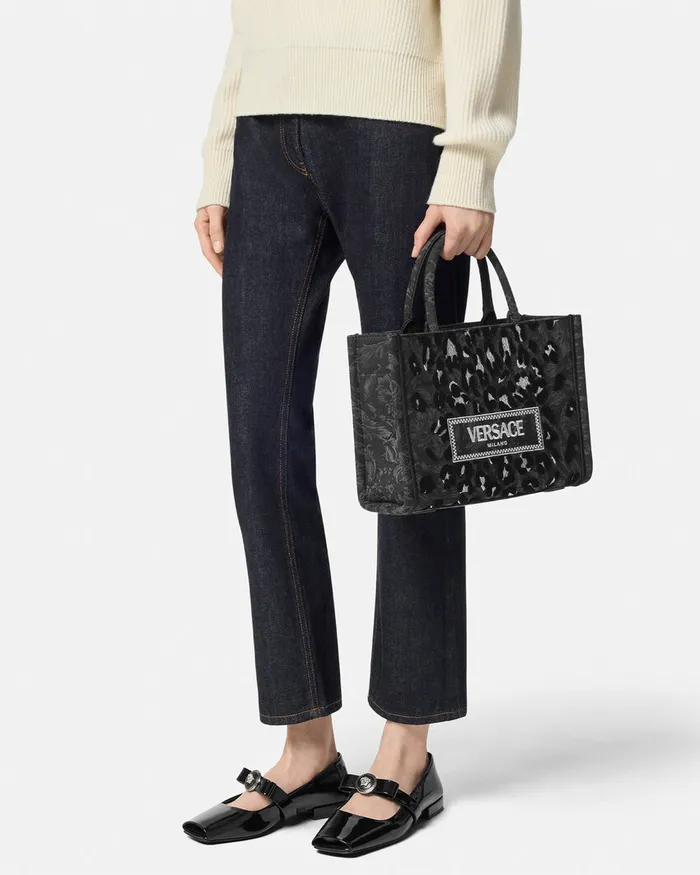 Versace Leopard Athena Small Tote Bag Blackprint Women Athena
