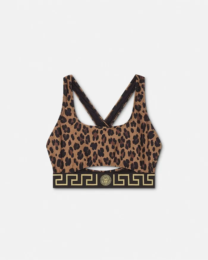 Versace Leopard Greca Border Bikini Top Animalier Women Swimwear
