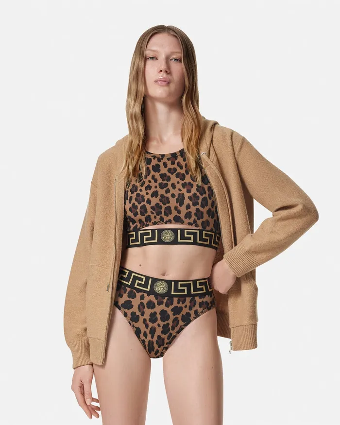 Versace Leopard Greca Border Bikini Top Animalier Women Swimwear