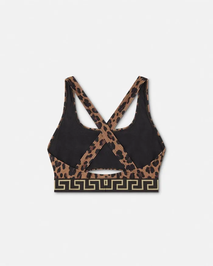Versace Leopard Greca Border Bikini Top Animalier Women Swimwear