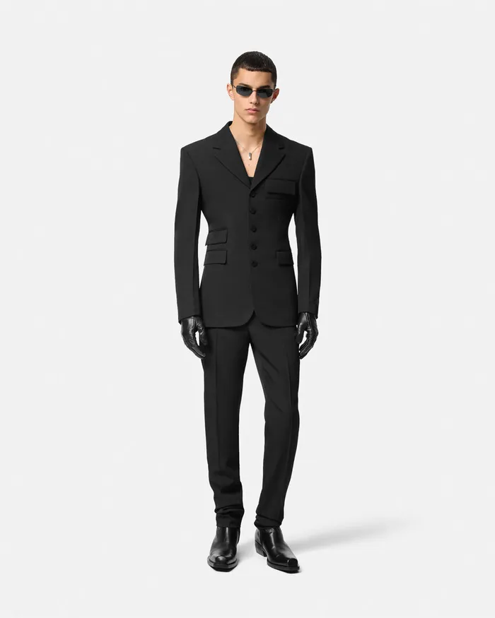 Versace Light Wool Formal Trousers Black Men Blazers and Suits