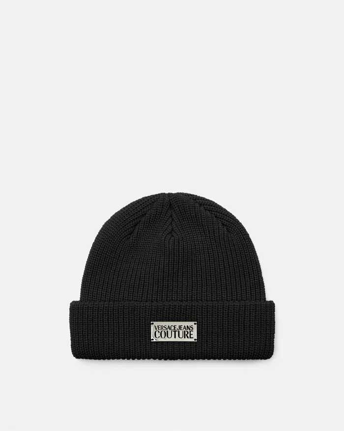 Versace Logo Knit Beanie Blackprint WomenMen Jeans Couture