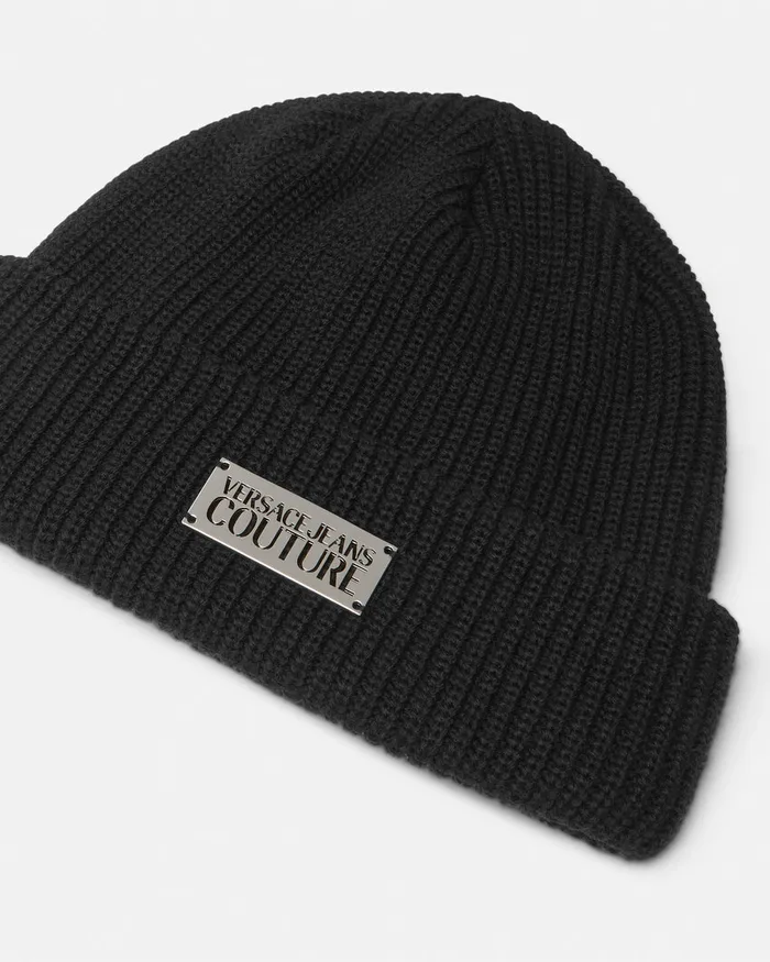 Versace Logo Knit Beanie Blackprint WomenMen Jeans Couture