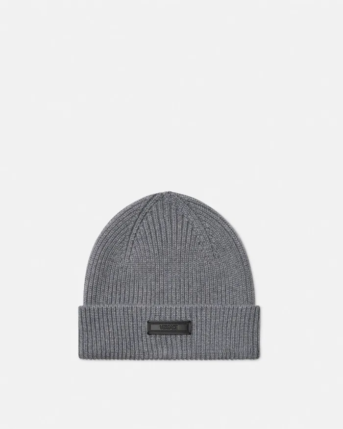 Versace Logo Knit Beanie Gray WomenMen Hats and Caps