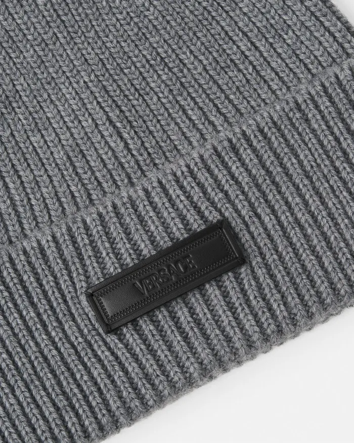Versace Logo Knit Beanie Gray WomenMen Hats and Caps