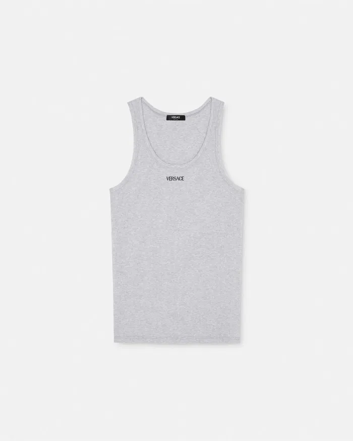 Versace Logo Ribbed Tank Top Gray Men Loungewear and Pajamas