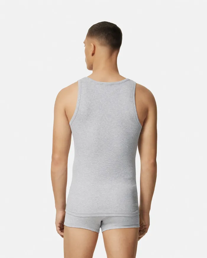 Versace Logo Ribbed Tank Top Gray Men Loungewear and Pajamas