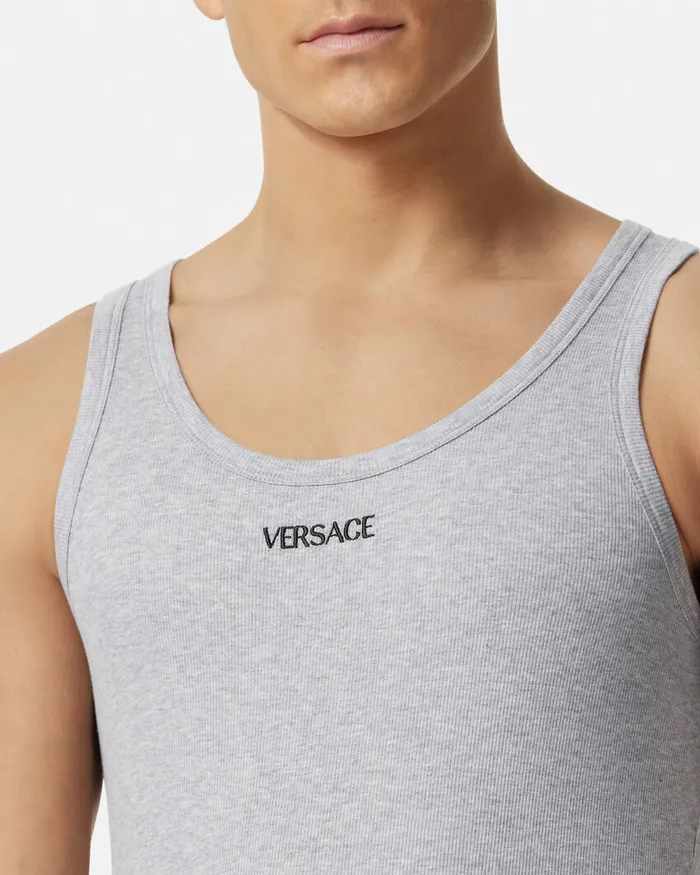 Versace Logo Ribbed Tank Top Gray Men Loungewear and Pajamas