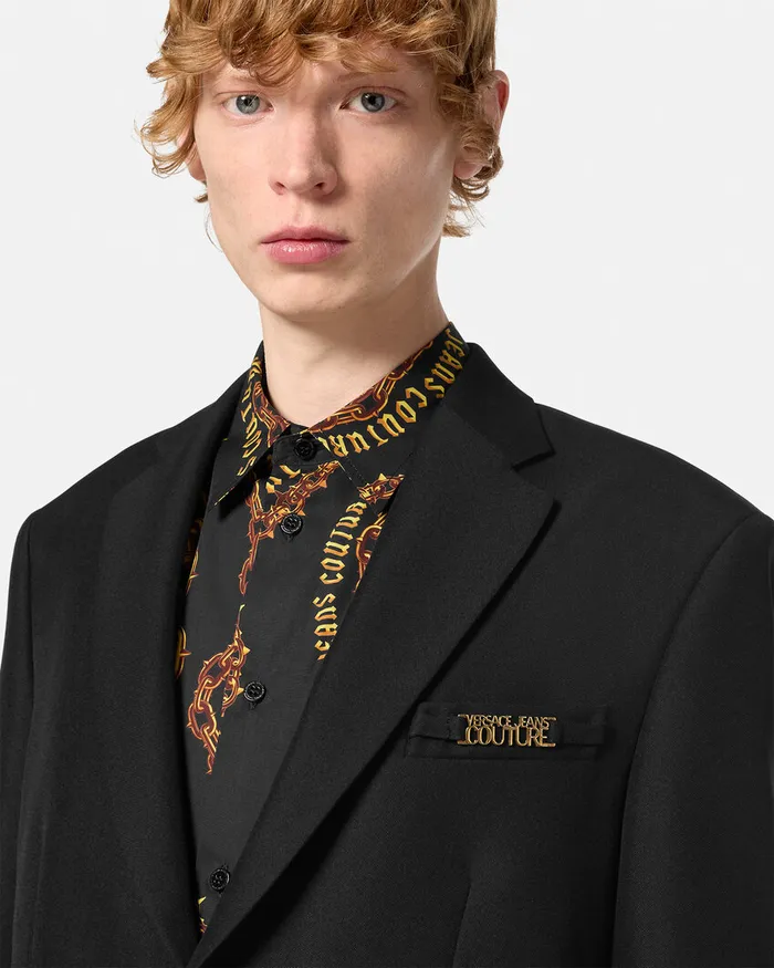 Versace Logo SingleBreasted Blazer Blackprint Men Jeans Couture