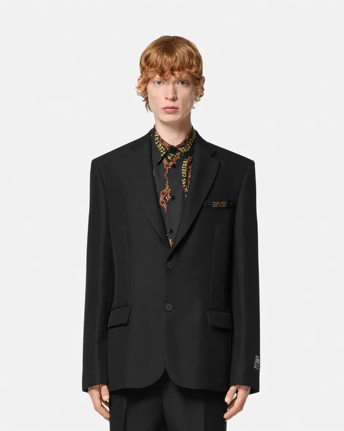 Versace Logo SingleBreasted Blazer Blackprint Men Jeans Couture